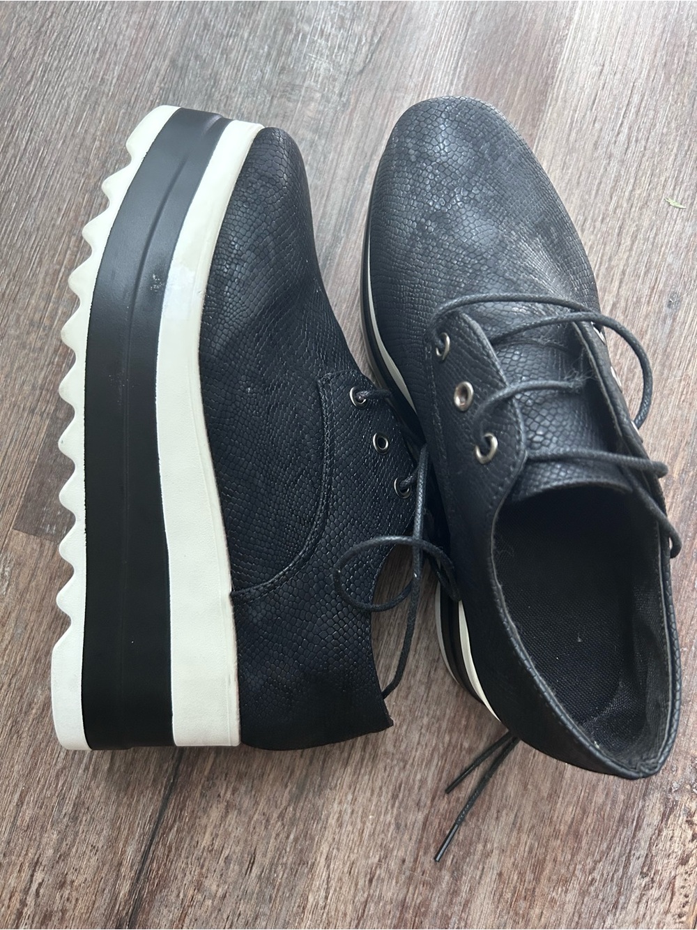 Black Platform Lace-Up Sneakers with White Stripe Sole
